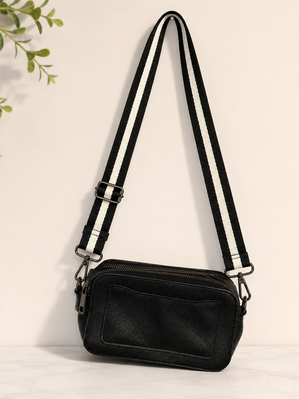 Black Double Zip Crossbody Bag